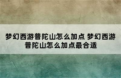 梦幻西游普陀山怎么加点 梦幻西游普陀山怎么加点最合适